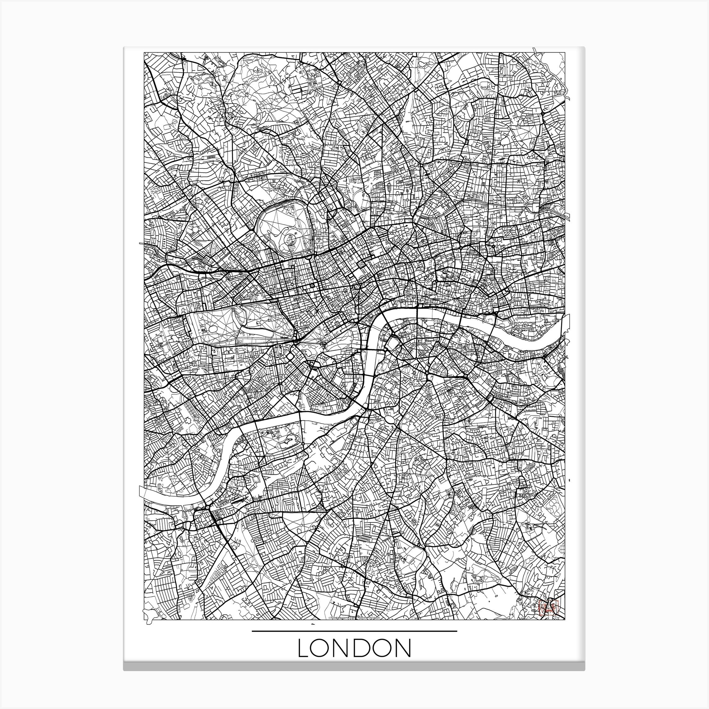 Landscape London Map Poster Black